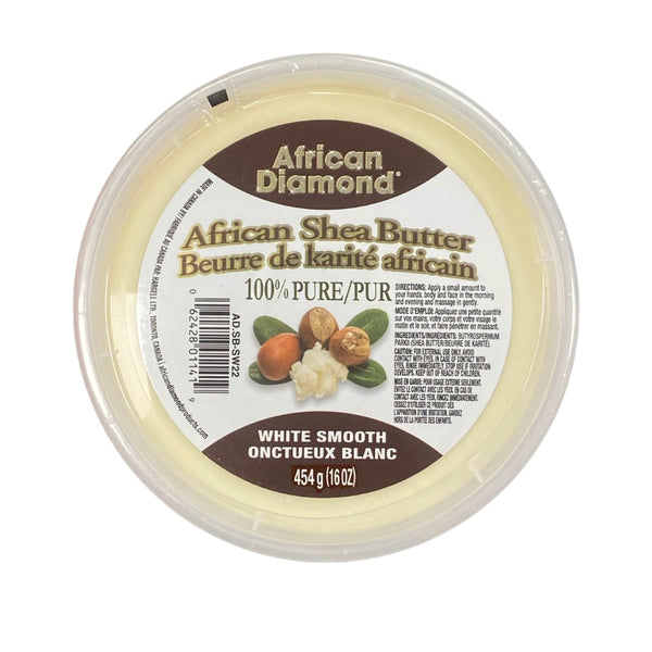 African Diamond White Shea Butter for skin in a 16oz container for deep moisturizing and hydration