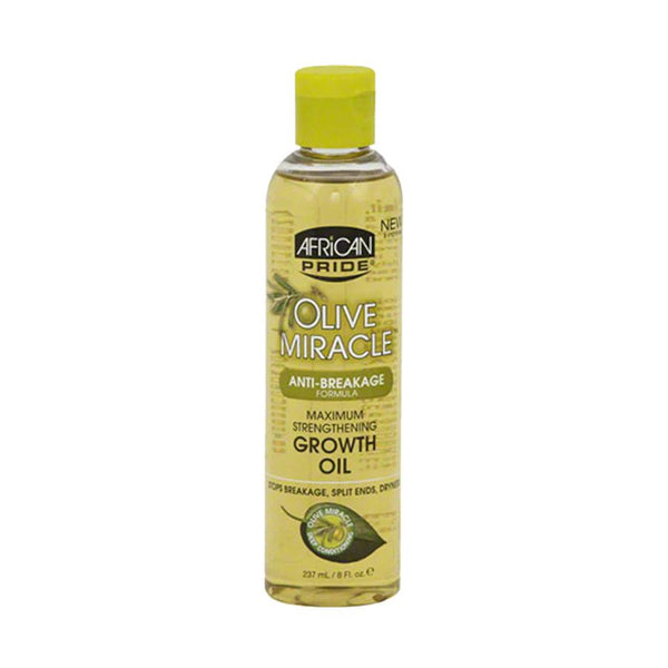 African Pride Olive Miracle growth oil clear bottle for anti breakage maximum strengthening hair growth 8 fl oz