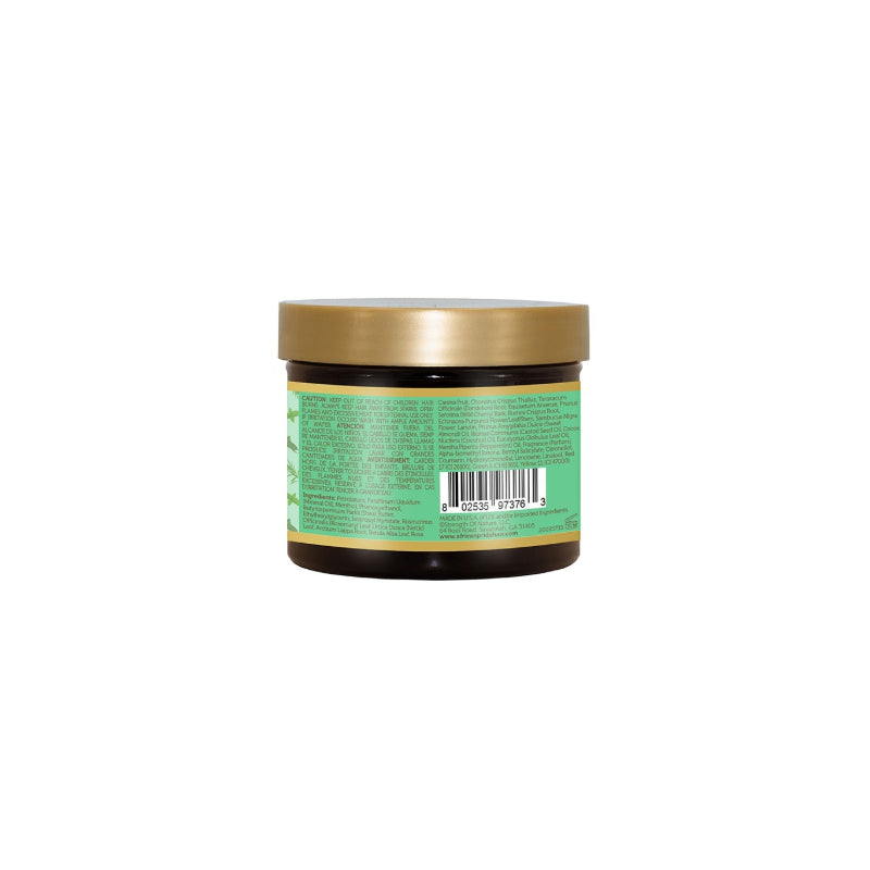 AFRICAN PRIDE peppermint rosemary strengthening hair balm jar back label with gold lid and barcode
