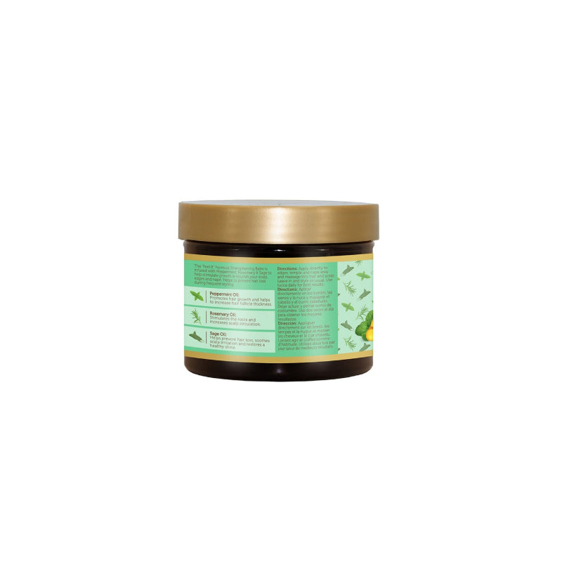 AFRICAN PRIDE peppermint rosemary strengthening hair balm brown jar with gold lid and green ingredient label