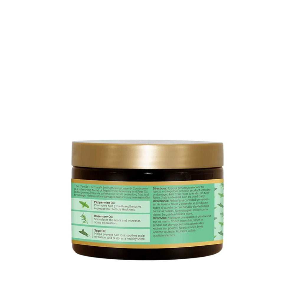 AFRICAN PRIDE strengthening leave-in conditioner jar with turquoise label and gold lid for damaged hair