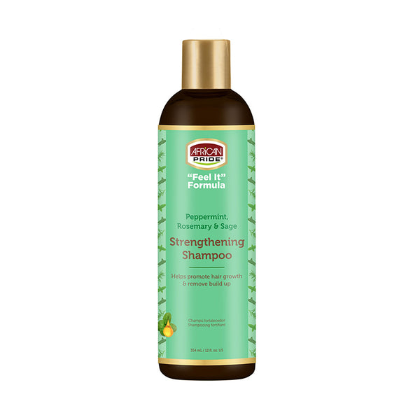 African Pride strengthening shampoo for hair growth with peppermint rosemary and sage 12 fl oz bottle
