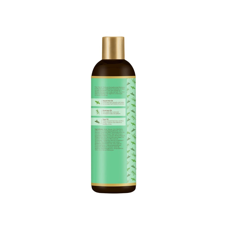 AFRICAN PRIDE strengthening shampoo for hair growth in green bottle with gold cap back label