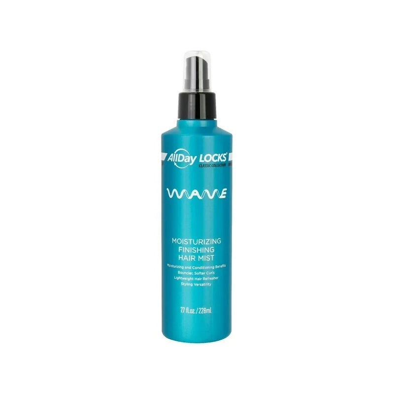 ALLDAY LOCKS Wave moisturizing hair mist in teal spray bottle for finishing shine hydration and styling control