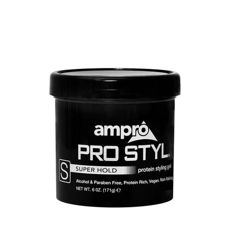 Ampro Pro Style Protein Styling Gel black 6 oz tub super hold alcohol and paraben free hair gel