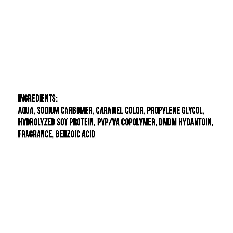 Ampro Pro Style Protein Styling Gel ingredient list on white background showing aqua sodium carbomer hydrolyzed soy