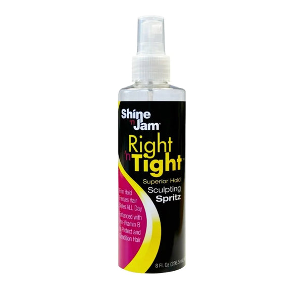 Ampro Shine N Jam Right & Tight Spritz 8 fl oz clear spray bottle black label superior hold sculpting