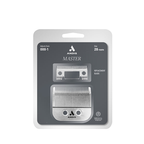 Andis Master replacement blade pack showing two stainless steel clipper blades in blister packaging