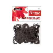 ANNIE pack of 300 black hair rubber bands assorted sizes in clear retail bag for styling and braiding