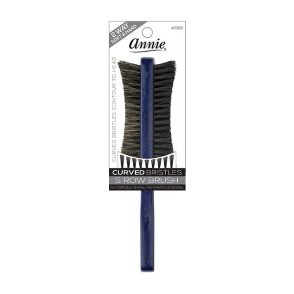 ANNIE navy five row curved bristle hair brush with wood handle for smoothing and detangling