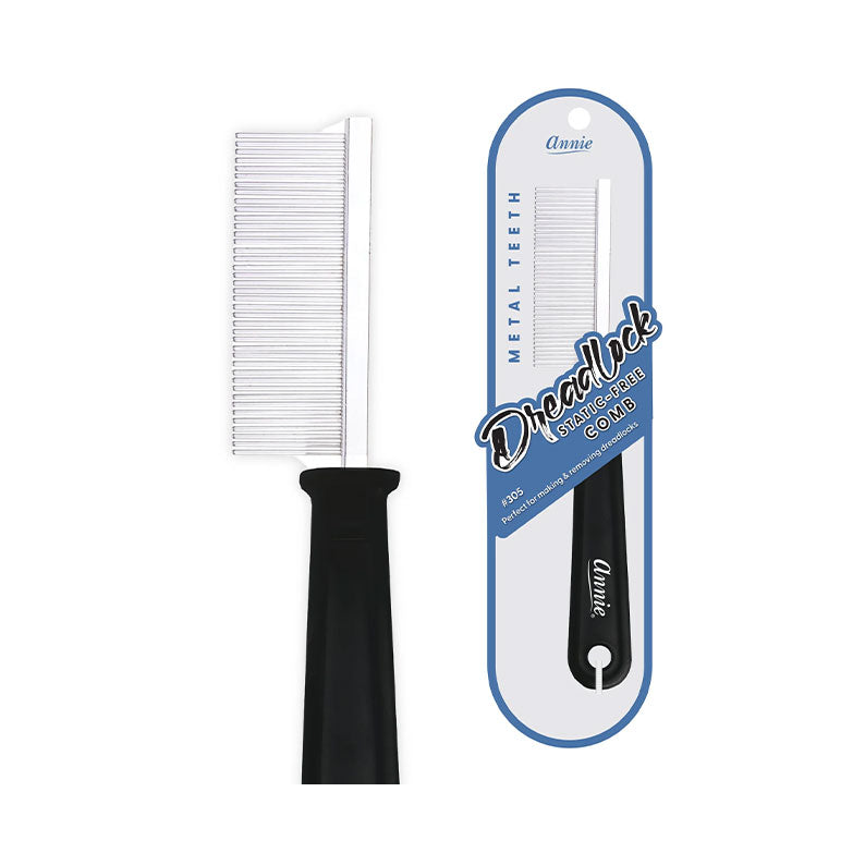 Annie dreadlock comb for styling metal teeth comb with black ergonomic handle for separating and maintaining locs