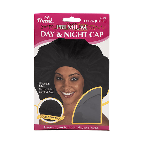 ANNIE extra jumbo satin sleep cap in black silky fabric with cotton lining for hair protection