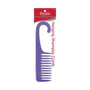 ANNIE purple hanging shampoo comb with large hook and wide teeth for detangling wet hair