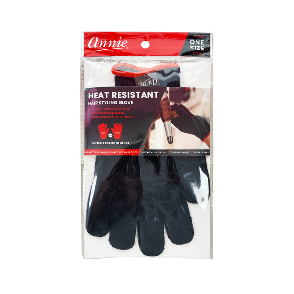 ANNIE heat resistant hair styling glove black one size in retail packaging protecting hands from curling irons