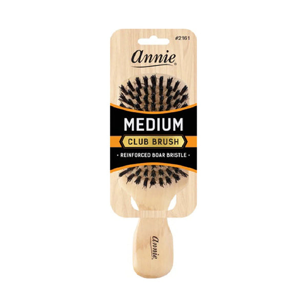 ANNIE medium boar bristle hair brush with wooden handle and reinforced bristles for hair care