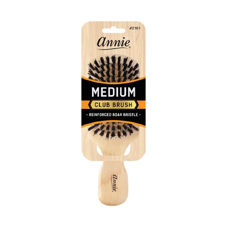 ANNIE medium boar bristle hair brush with wooden handle and reinforced bristles for hair care