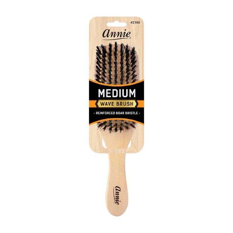 ANNIE medium wave brush for hair with reinforced boar bristle and wooden handle
