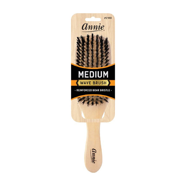 ANNIE medium wave brush for hair with reinforced boar bristle and wooden handle