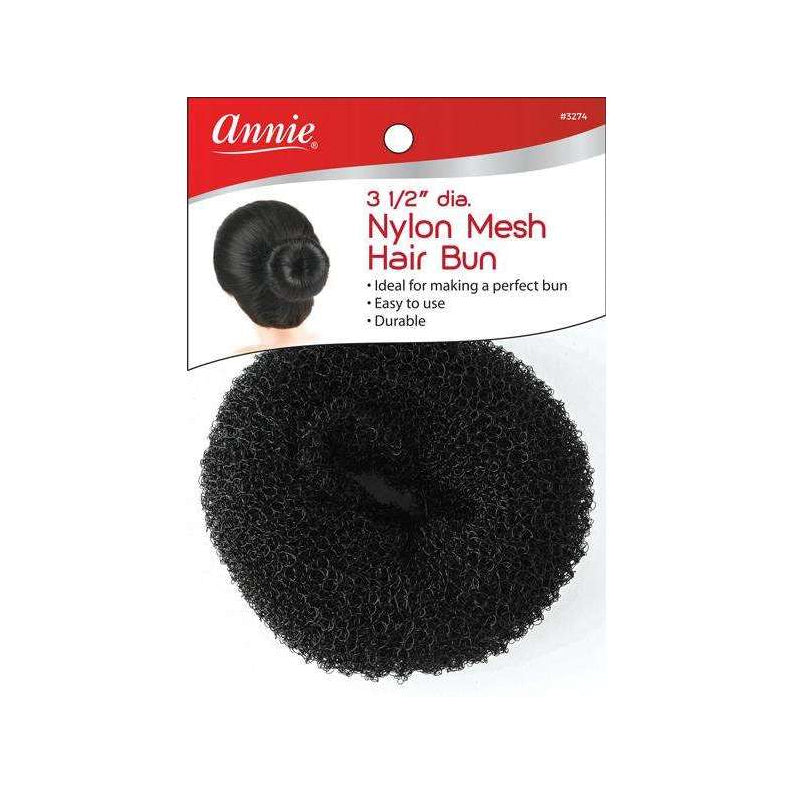ANNIE black nylon hair bun maker mesh donut three and a half inch ideal for creating smooth secure ballet buns and updos