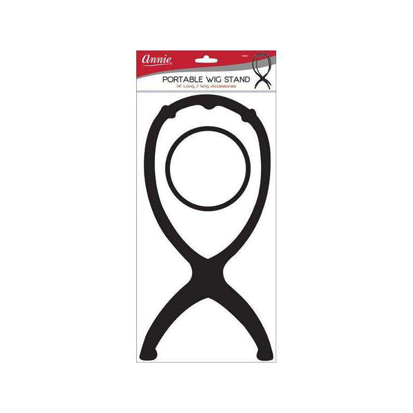 ANNIE portable wig stand 14 inch foldable black plastic wig display stand with round support ring in packaging