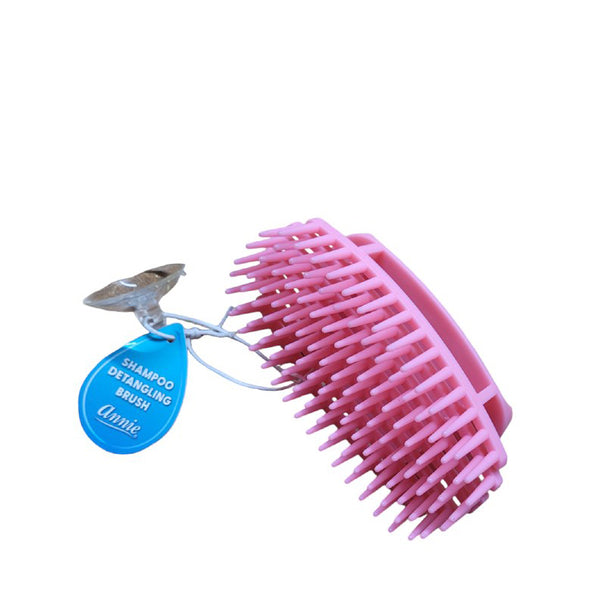 ANNIE pink handheld shampoo and detangling brush with flexible bristles for wet hair and scalp massage