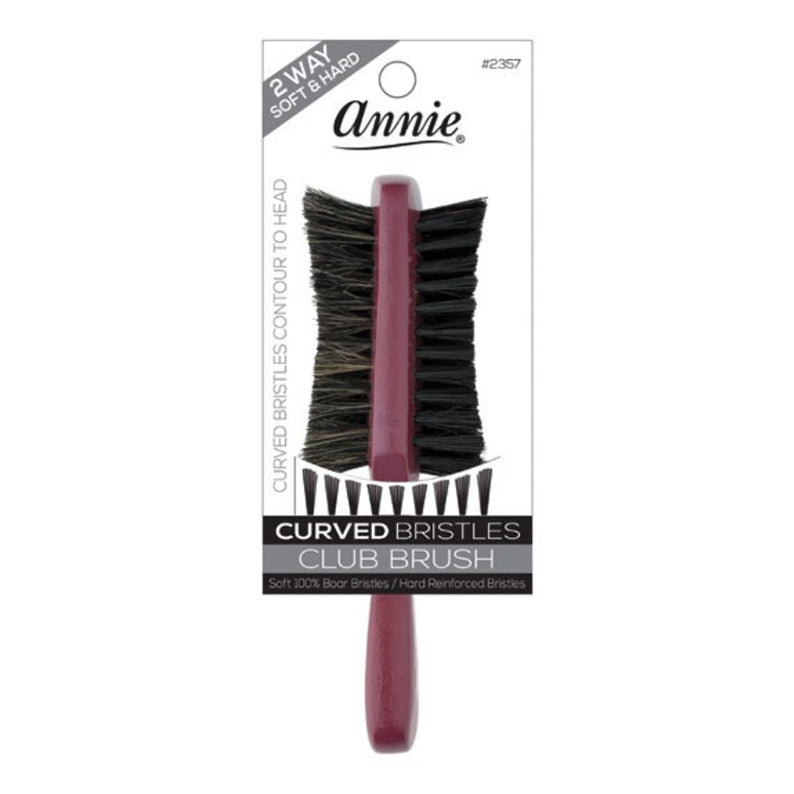 ANNIE two way curved bristle hair brush club brush with maroon handle and dual soft and hard bristles