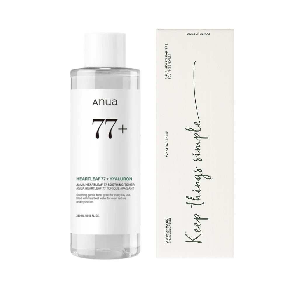 ANUA Heartleaf 77 Soothing Toner clear bottle and box hydrating hyaluronic acid formula for sensitive skin
