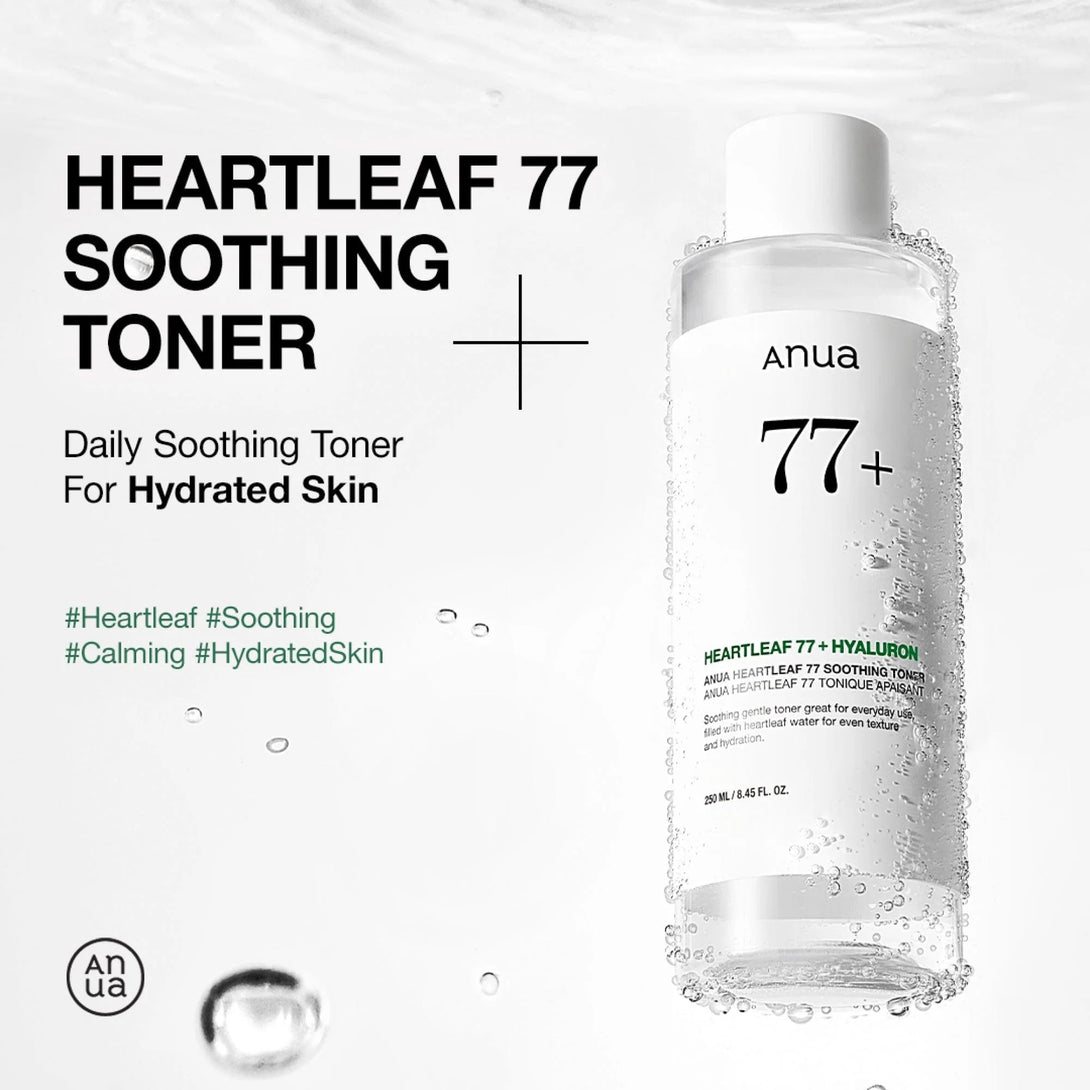 ANUA Heartleaf 77 Soothing Toner clear hydrating bottle with minimalist white label for sensitive skin
