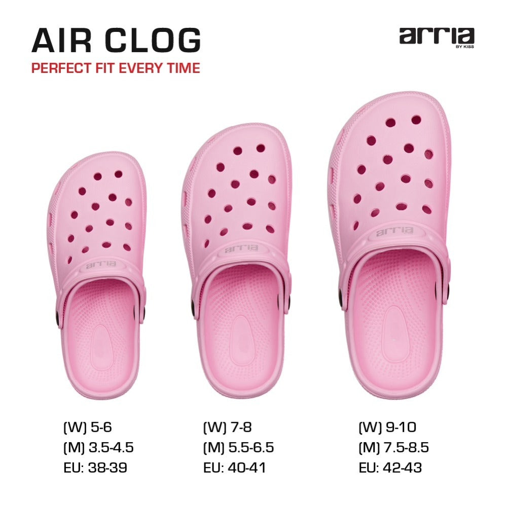 RED BEAUTY by KISS pink air clog classic shoes three sizes displayed front view with ventilation holes