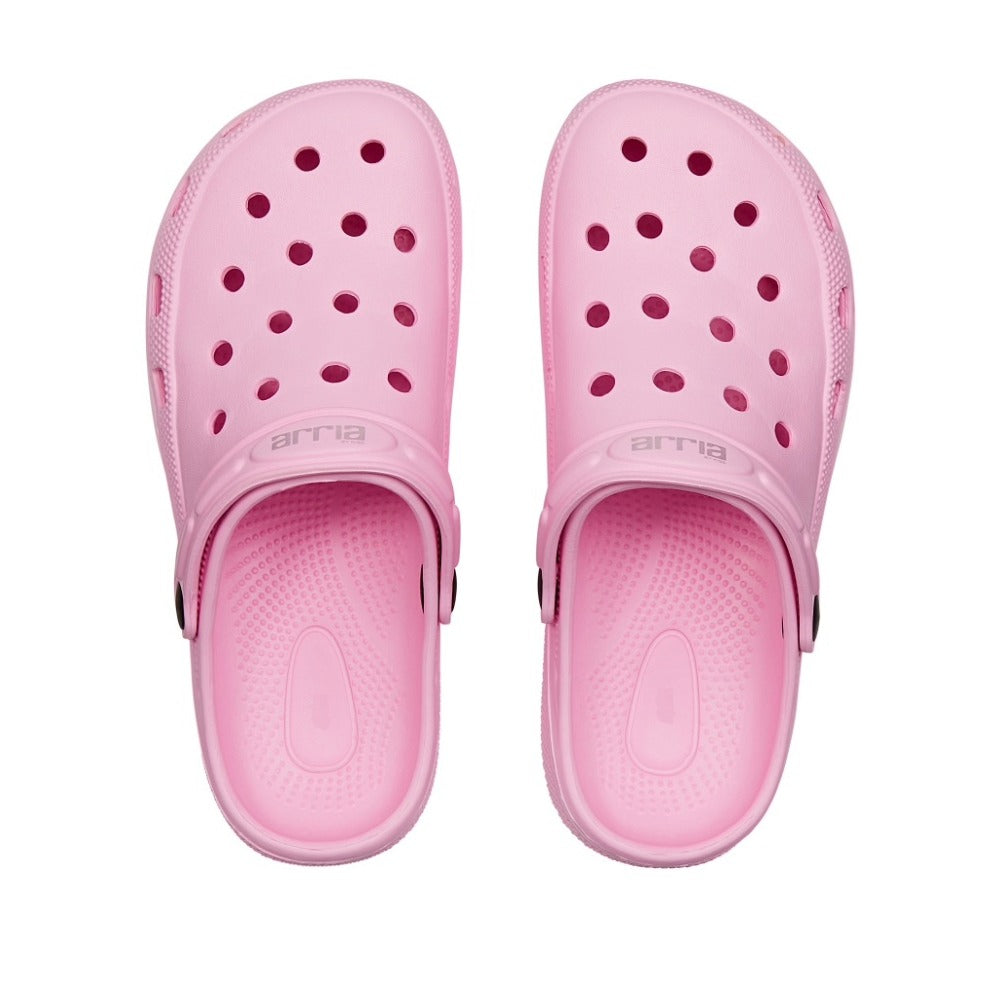 pink air clog classic shoes pair top view with perforated toe and adjustable heel strap in pastel pink