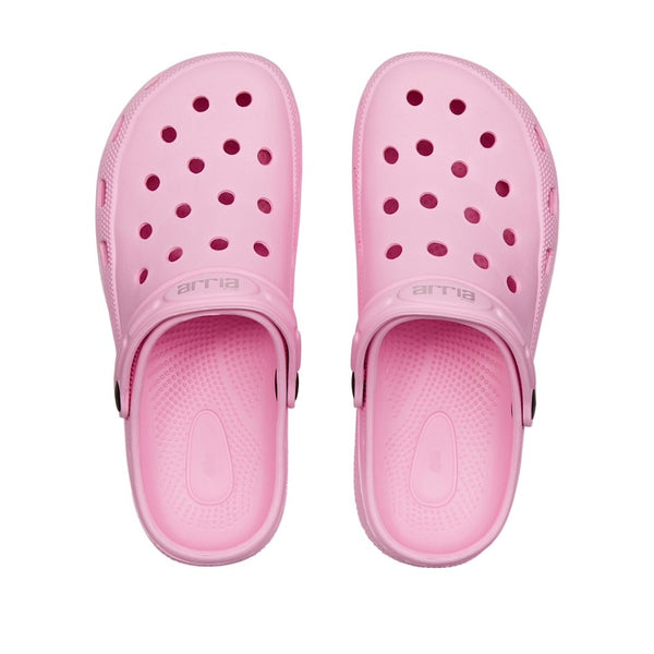pink air clog classic shoes pair top view with perforated toe and adjustable heel strap in pastel pink