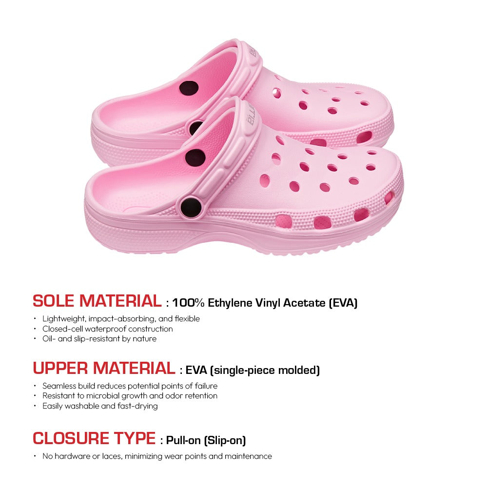 RED BEAUTY by KISS pink air clog classic EVA slip on clogs with heel strap for lightweight waterproof comfort