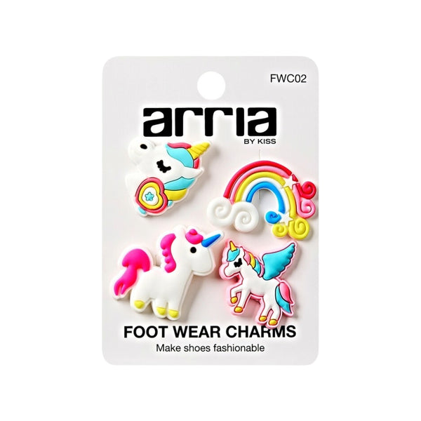 Fun and colorful footwear charms for shoes featuring unicorns and rainbows for stylish decoration