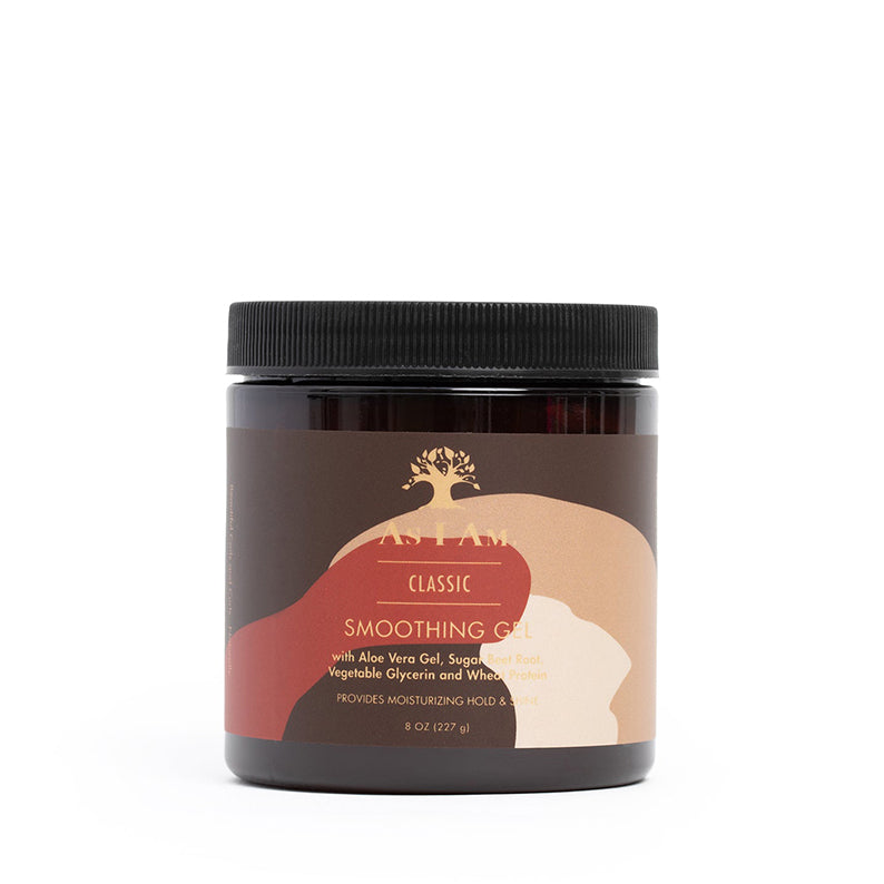 As I Am Classic Smoothing Gel jar hair care product with brown label 8 oz moisturizing hold