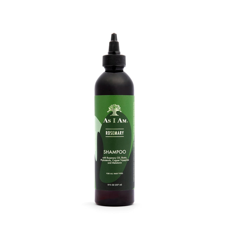 As I Am Rosemary Shampoo bottle with green label and precision applicator tip for scalp and hair care