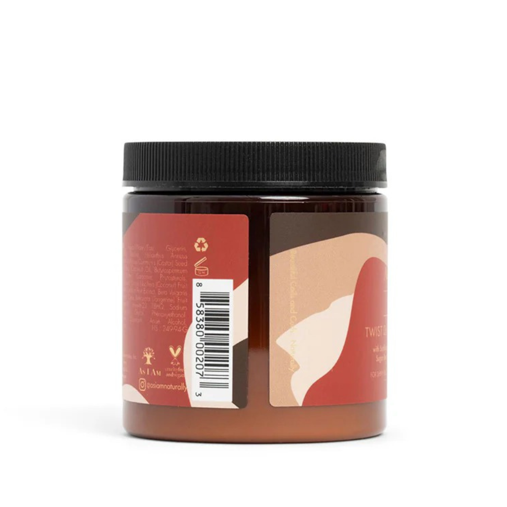 AS I AM curling jelly for natural hair in a brown jar with black lid and label showing product information