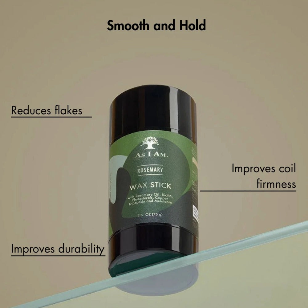 AS I AM Rosemary Hair Wax Stick for smooth hold, reduces flakes, and improves coil firmness