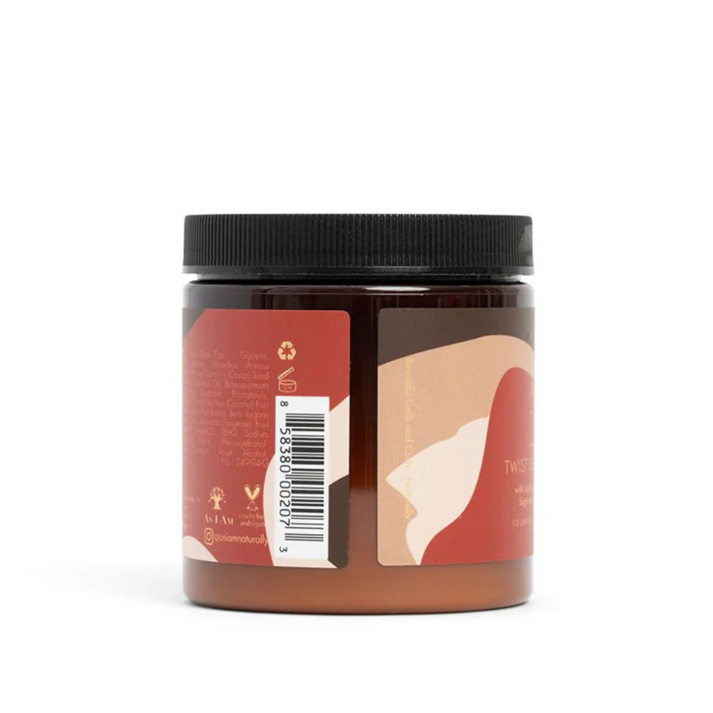 AS I AM twist defining cream for natural hair in brown jar with black lid showing back label