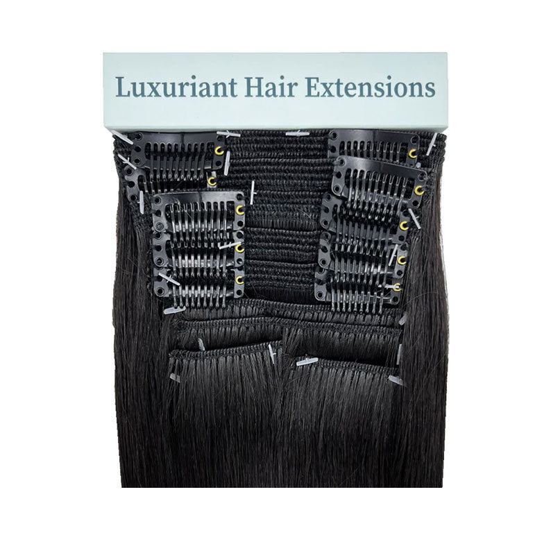 HAIR COUTURE 18 inch human hair clip in extensions in black with multiple clip attachments