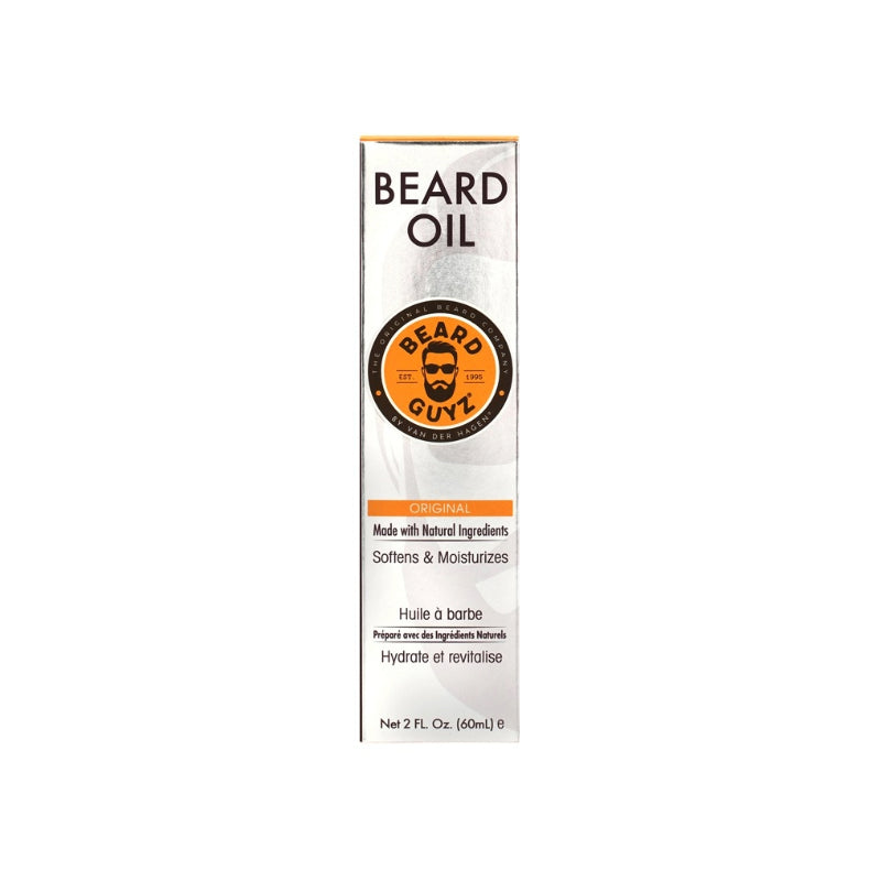 BEARD GUYZ beard oil for men original 2 fl oz white box packaging softens and moisturizes with natural ingredients