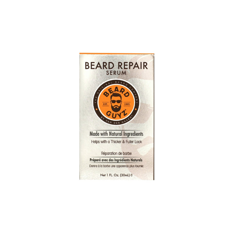 Beard Guyz beard repair serum box with logo natural ingredients for thicker fuller beard