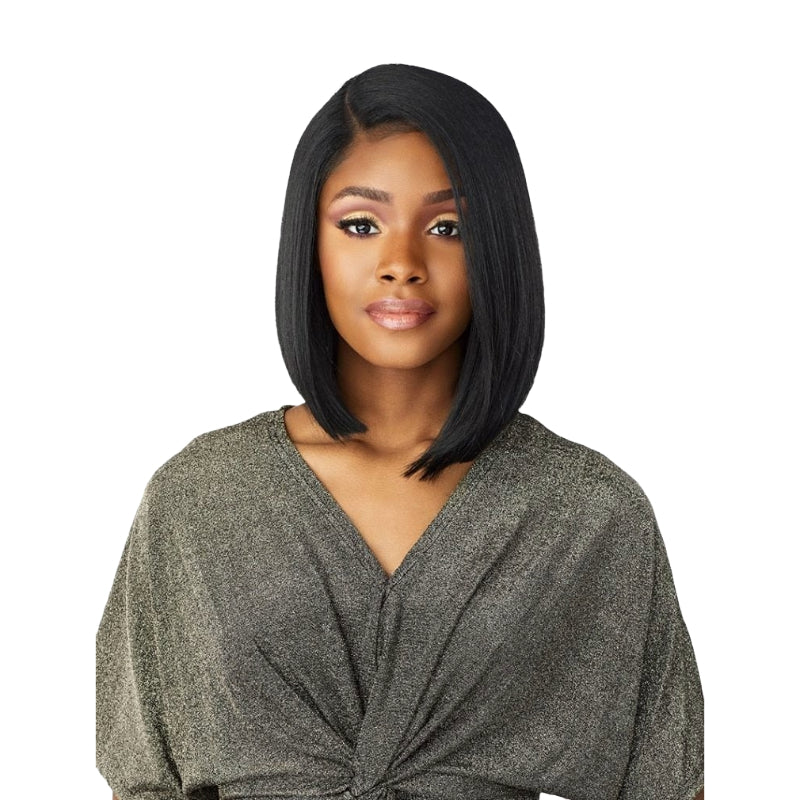 SENSATIONNEL Butta Lace wig human hair sleek straight angled bob in natural black with side part