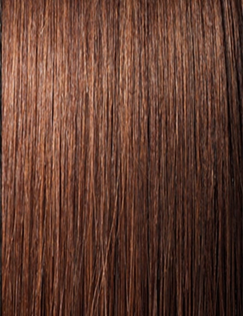 OUTRE synthetic curly half wig chestnut brown color swatch showing smooth straight hair fibers