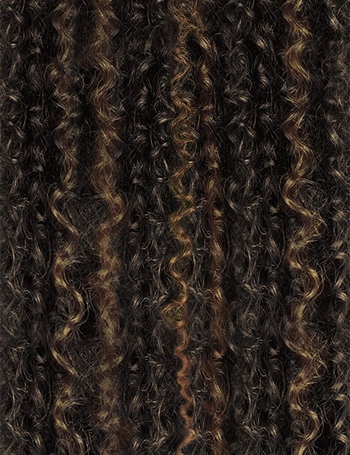 OUTRE synthetic curly half wig in dark brown with caramel highlights and tight kinky curls for volume