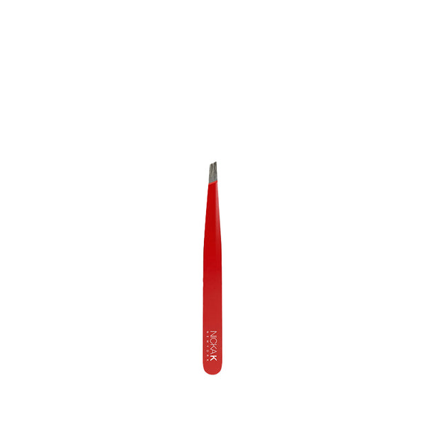 NICKA K red slant tip tweezers for eyebrows precise angled stainless steel tweezers for shaping brows