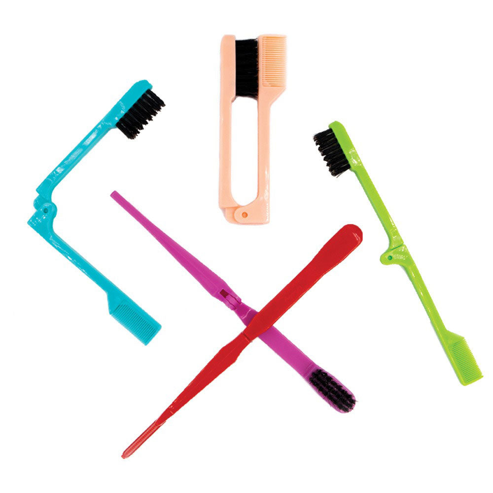 BEAUTY TOWN folding edge brush and comb set in assorted colors turquoise peach green red and pink