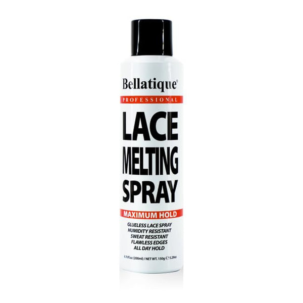 Bellatique Professional lace melting spray maximum hold white aerosol can with black cap for secure wig edges