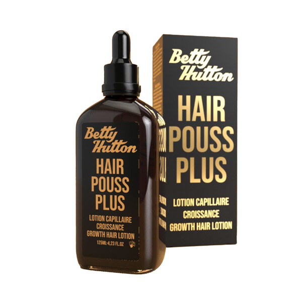 Betty Hutton hair growth lotion for women Hair Pouss Plus in dark dropper bottle with packaging