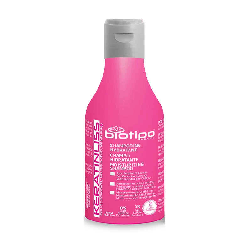 BIOTIPO pink bottle keratin smoothing shampoo moisturizing formula for frizz control and shine