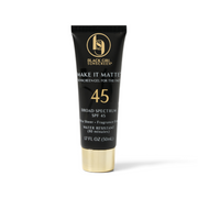 Black Girl Sunscreen SPF 45 Make It Matte facial sunscreen gel in black tube with gold cap 1.7 fl oz